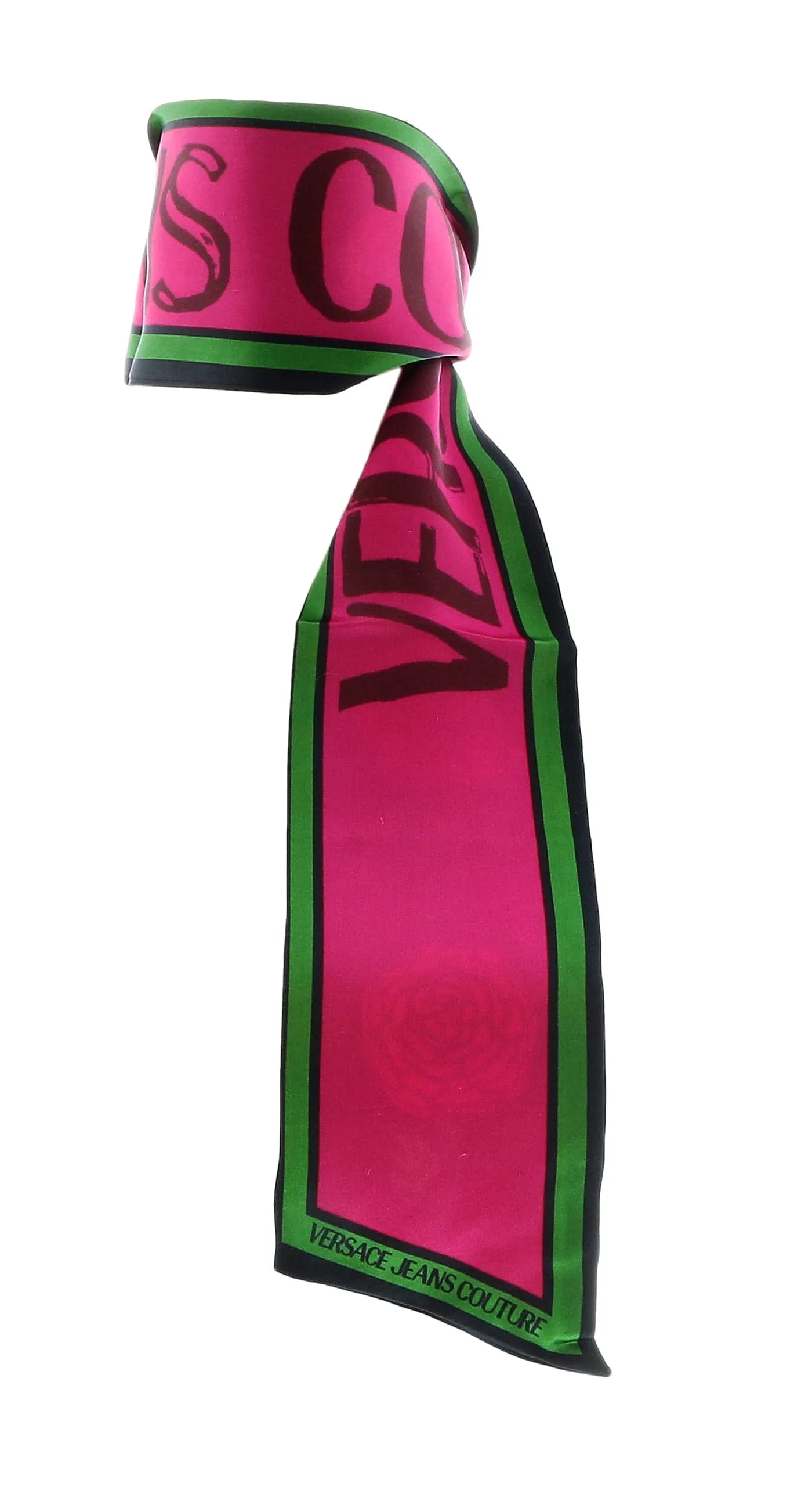 Versace Jeans Couture Maroon Green Signature Rosy Print Slim Scarf
